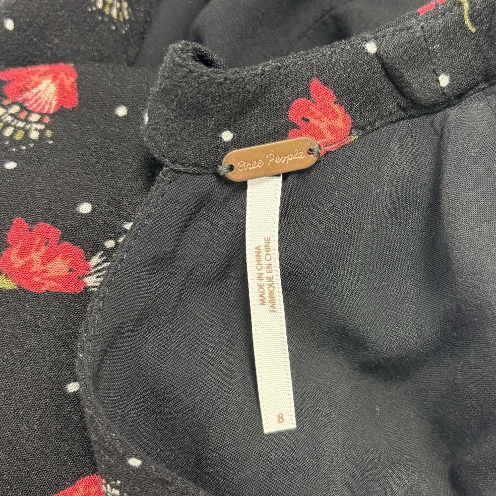 Free People Black Red Floral Mini Dress – Size 8 - Picture 8 of 16